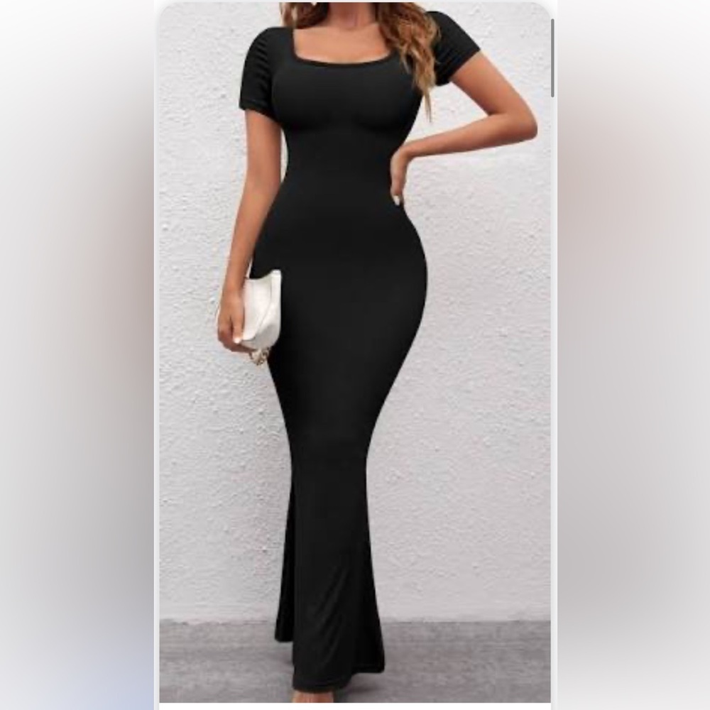 Ma&Baby Women's Casual Short Sleeves Square Neck Bodycon Maxi Long Dress
